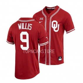 Oklahoma Sooners Brayden Willis Baseball Shirt Crimson #9 Jersey Full-Button