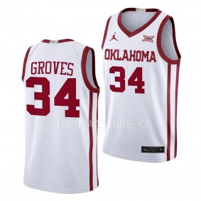 Jacob Groves Oklahoma Sooners #34 White College Basketball Jersey 2022-23 Home