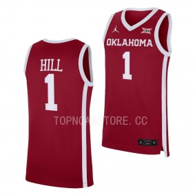 Jalen Hill #1 Oklahoma Sooners Away Basketball Replica Jersey 2022-23 Crimson