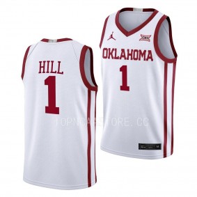Jalen Hill Oklahoma Sooners #1 White College Basketball Jersey 2022-23 Home