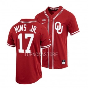 Oklahoma Sooners Marvin Mims Jr. Baseball Shirt Crimson #17 Jersey Full-Button