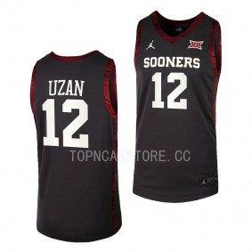 Oklahoma Sooners Milos Uzan College Basketball Replica uniform Anthracite #12 Jersey 2022-23