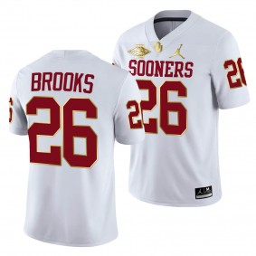 Oklahoma Sooners Kennedy Brooks 26 White 2021 Red River Showdown Golden Patch Jersey Men