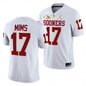 Oklahoma Sooners Marvin Mims 17 White 2021 Red River Showdown Golden Patch Jersey Men