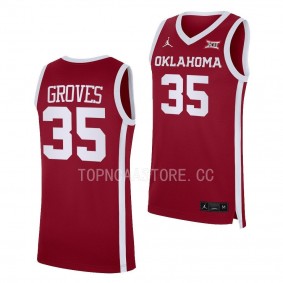 Tanner Groves #35 Oklahoma Sooners Away Basketball Replica Jersey 2022-23 Crimson